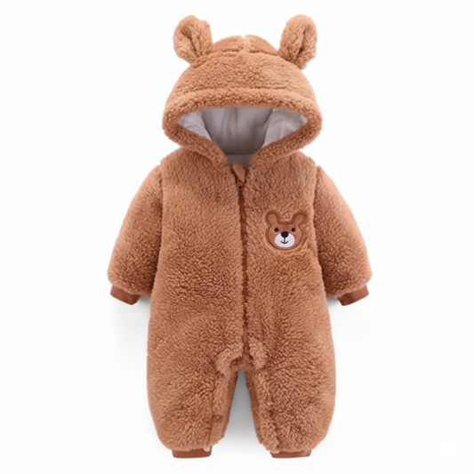 Plush Bear Baby Romper with Hood