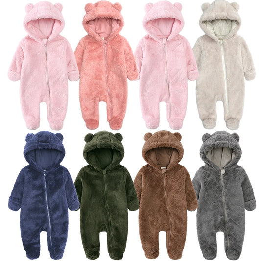 Winterlicher Baby-Fleece-Strampler mit Kapuze, warmer Jumpsuit