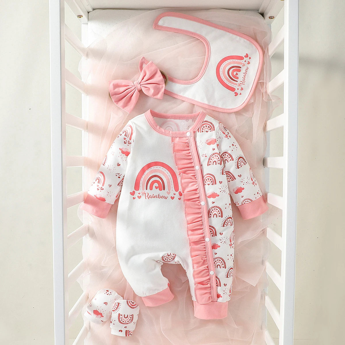 Baby-Mädchen-Jumpsuit-Set mit Blumenmuster und langen Ärmeln