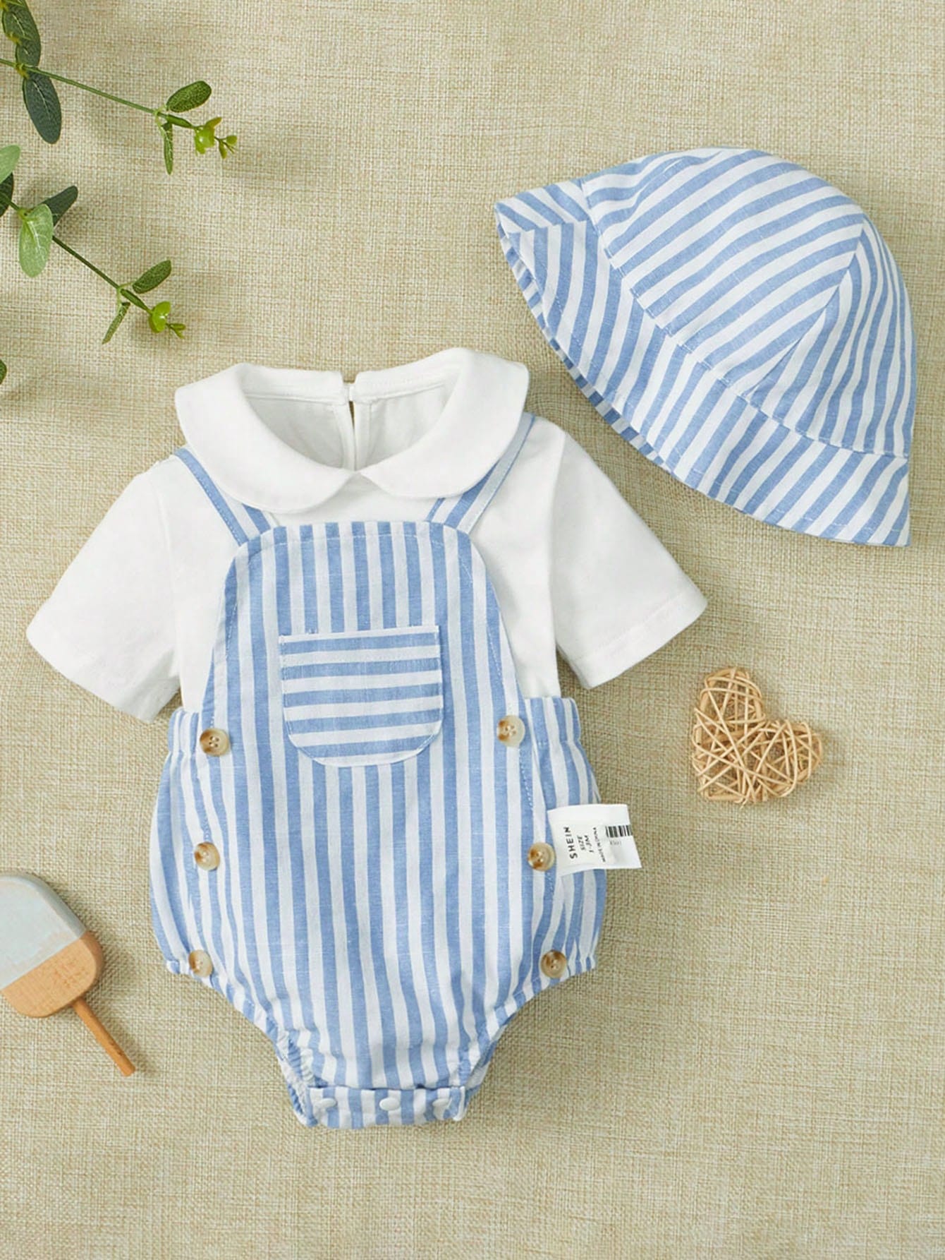 Boys Summer 3 Piece Set – Striped Overalls 
