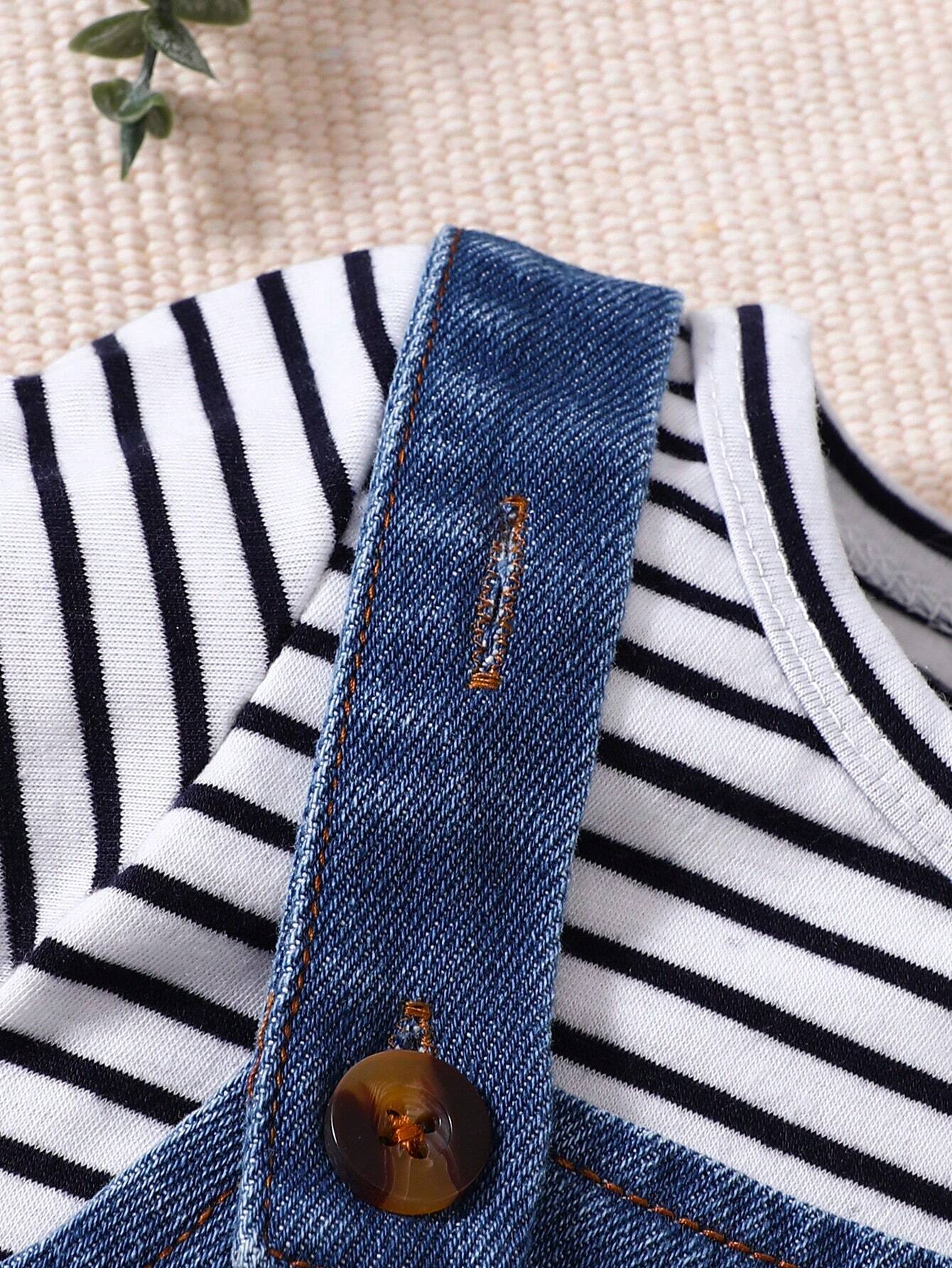 Sommer-Set für Babys – Gestreiftes T-Shirt &amp; Latzhose mit Plüschbär