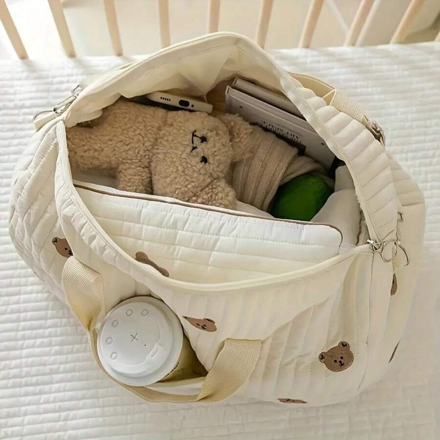 Bear Graphic Plush Diaper Bag 