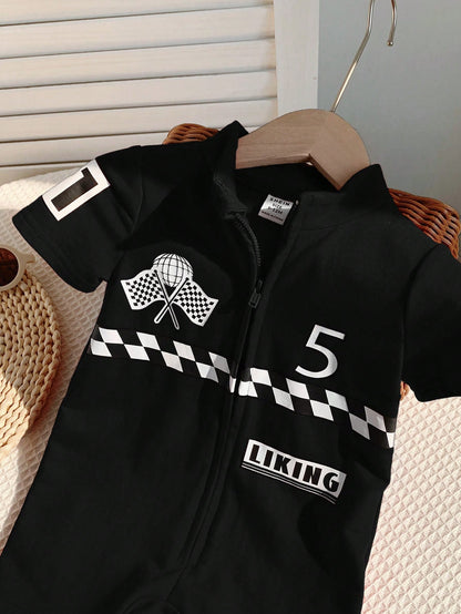 Sommer-Babyset – Weicher Strick-Strampler mit Auto-Sport-Motiv