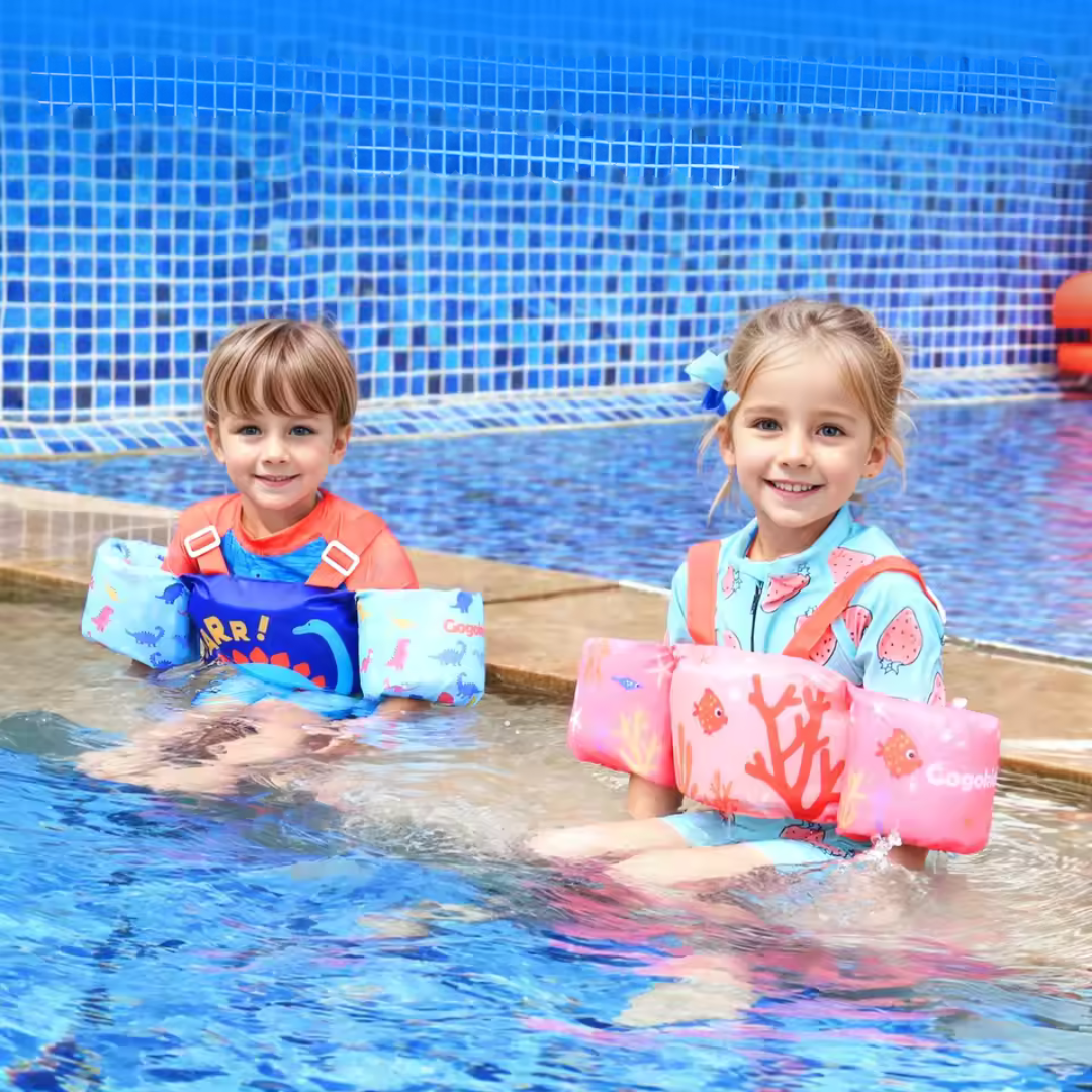 Swim trainer with floating sleeves