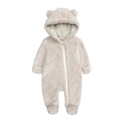 Winterlicher Baby-Fleece-Strampler mit Kapuze, warmer Jumpsuit