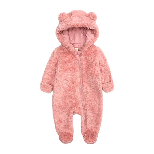 Winterlicher Baby-Fleece-Strampler mit Kapuze, warmer Jumpsuit