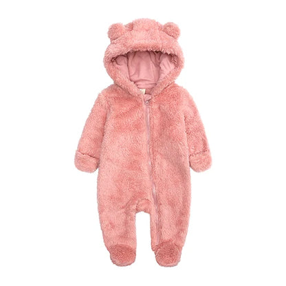 Winterlicher Baby-Fleece-Strampler mit Kapuze, warmer Jumpsuit