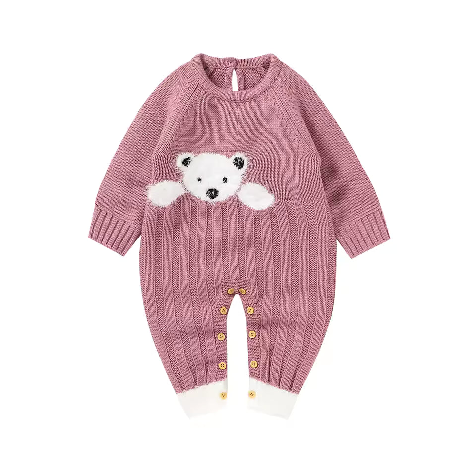 Knitted Romper with Cartoon Bear