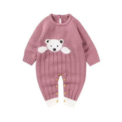 Knitted Romper with Cartoon Bear