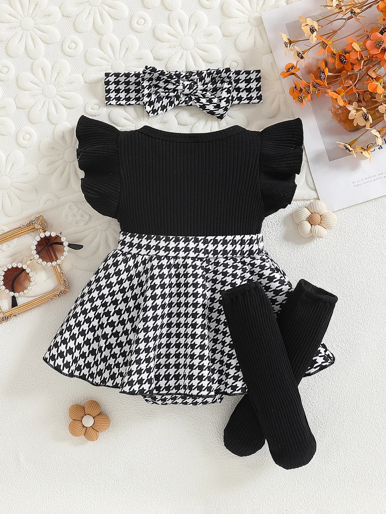 Sommerkleid für Babys, kariert, schwarz
