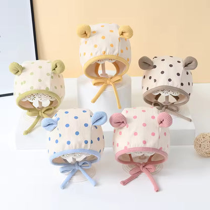 Baby winter hat with ears and polka dot print
