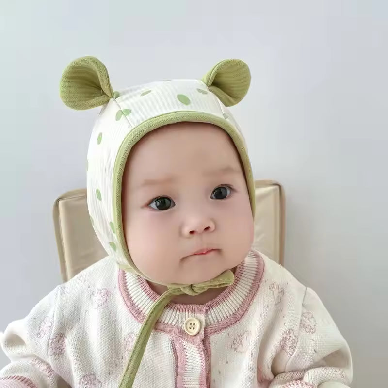 Baby winter hat with ears and polka dot print