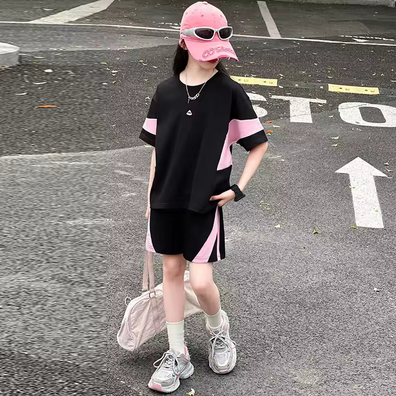 Casual Patchwork Short Sleeve Outfit