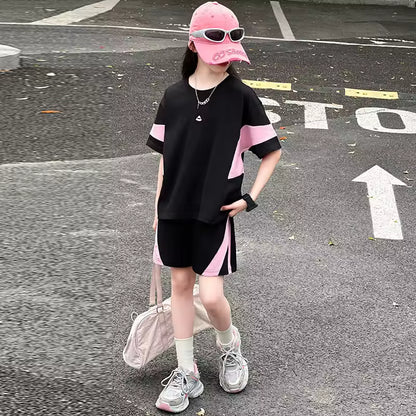 Casual Patchwork Short Sleeve Outfit