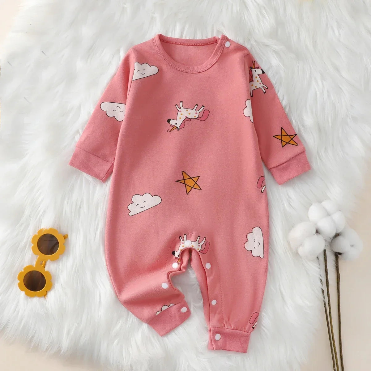 Baby-Jumpsuit Herbst &amp; Frühling – Langarm mit Tiermuster