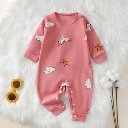 Baby-Jumpsuit Herbst &amp; Frühling – Langarm mit Tiermuster