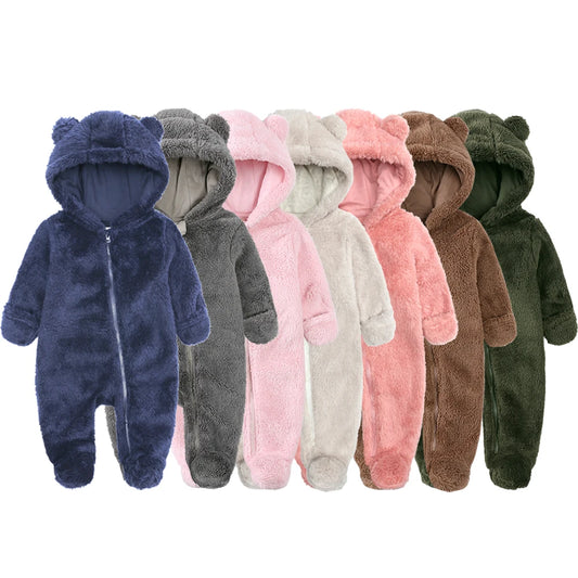 Winterlicher Baby-Fleece-Strampler mit Kapuze, warmer Jumpsuit