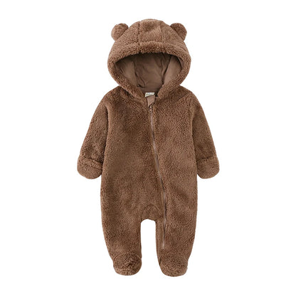 Winterlicher Baby-Fleece-Strampler mit Kapuze, warmer Jumpsuit