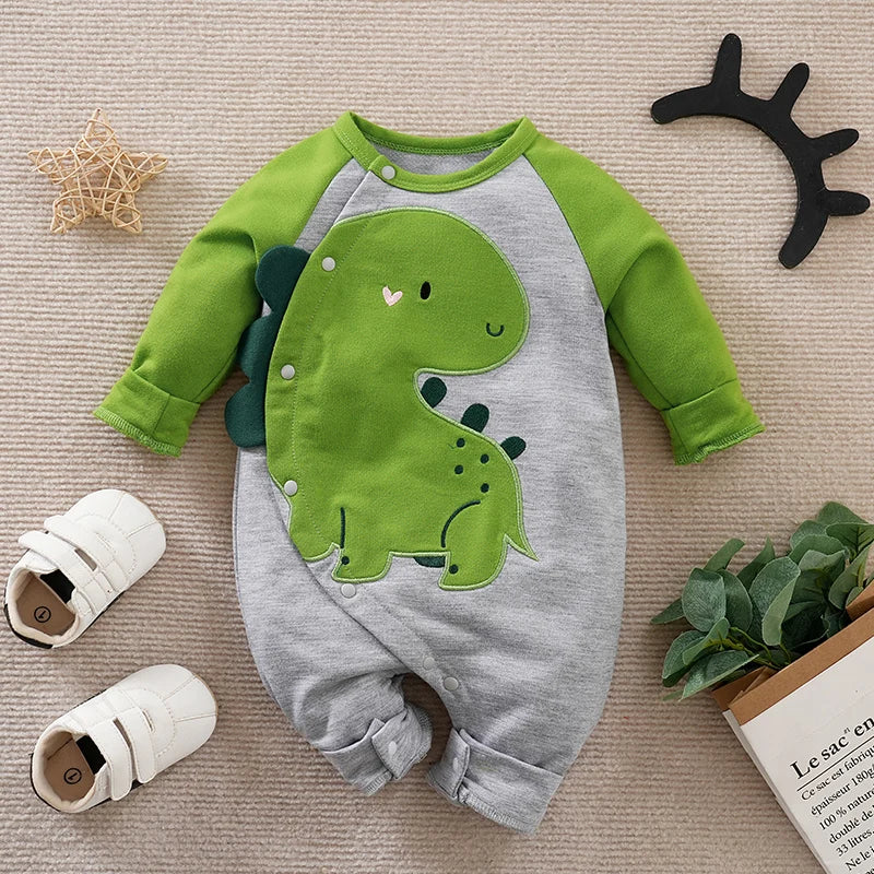 Baby Bodysuit with Dinosaur Print - Green