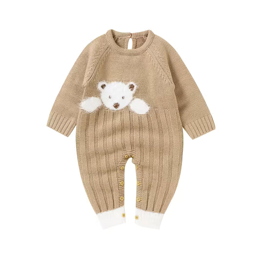 Knitted Romper with Cartoon Bear