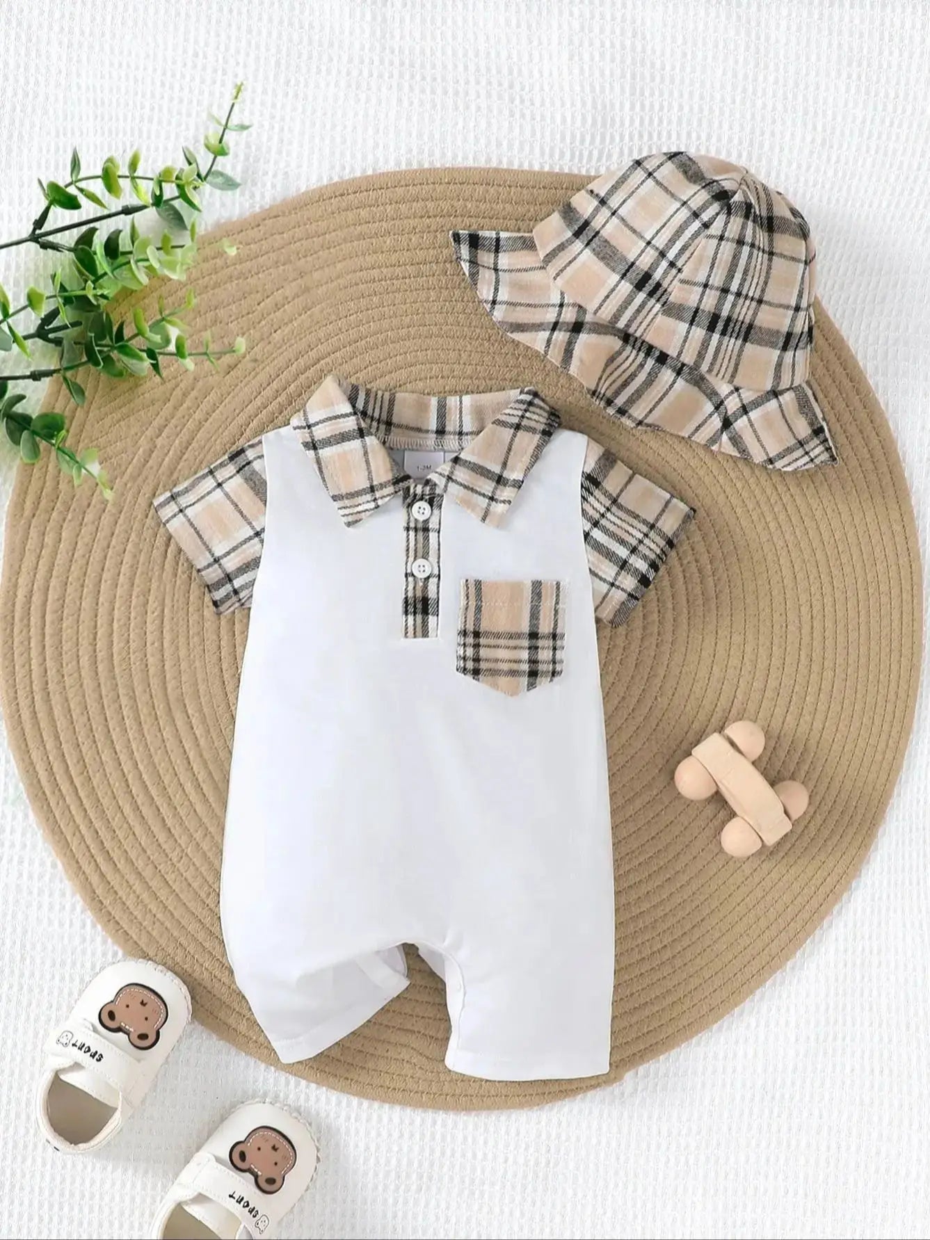 Baby-Jumpsuit, Sommer, kariert, kurze Ärmel
