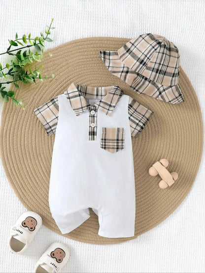 Baby-Jumpsuit, Sommer, kariert, kurze Ärmel