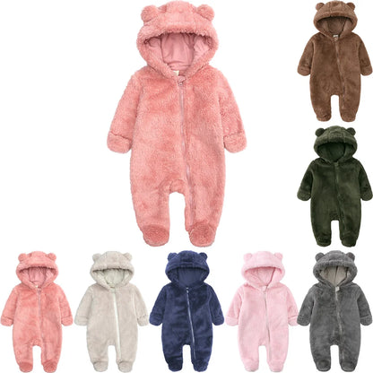Winterlicher Baby-Fleece-Strampler mit Kapuze, warmer Jumpsuit