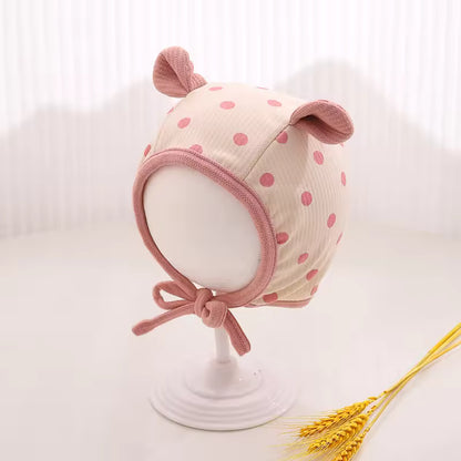 Baby winter hat with ears and polka dot print