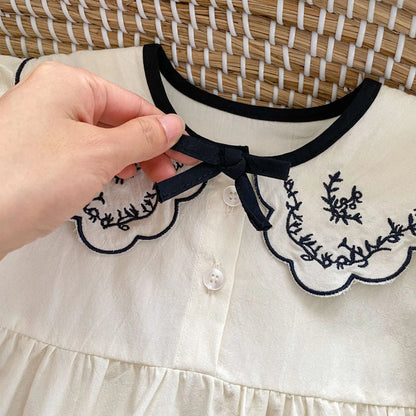 Baby Girls Summer Romper – Embroidered Lapel 