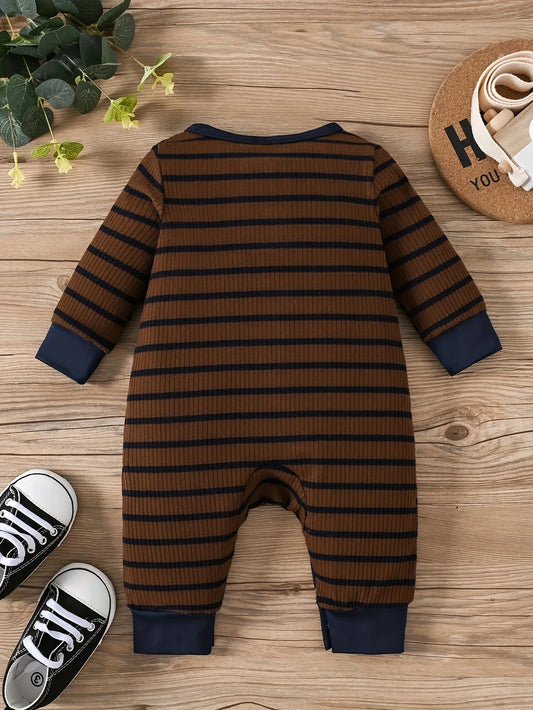 Baby-Jumpsuit Frühling &amp; Herbst, gestreift, blau, lange Ärmel