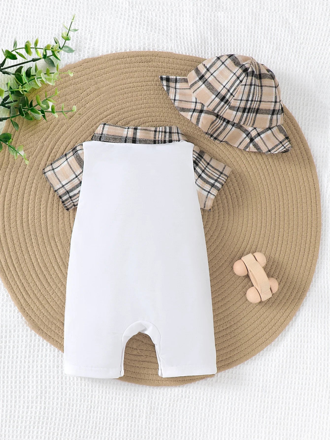 Baby-Jumpsuit, Sommer, kariert, kurze Ärmel