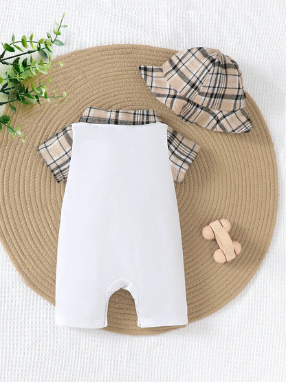 Baby-Jumpsuit, Sommer, kariert, kurze Ärmel