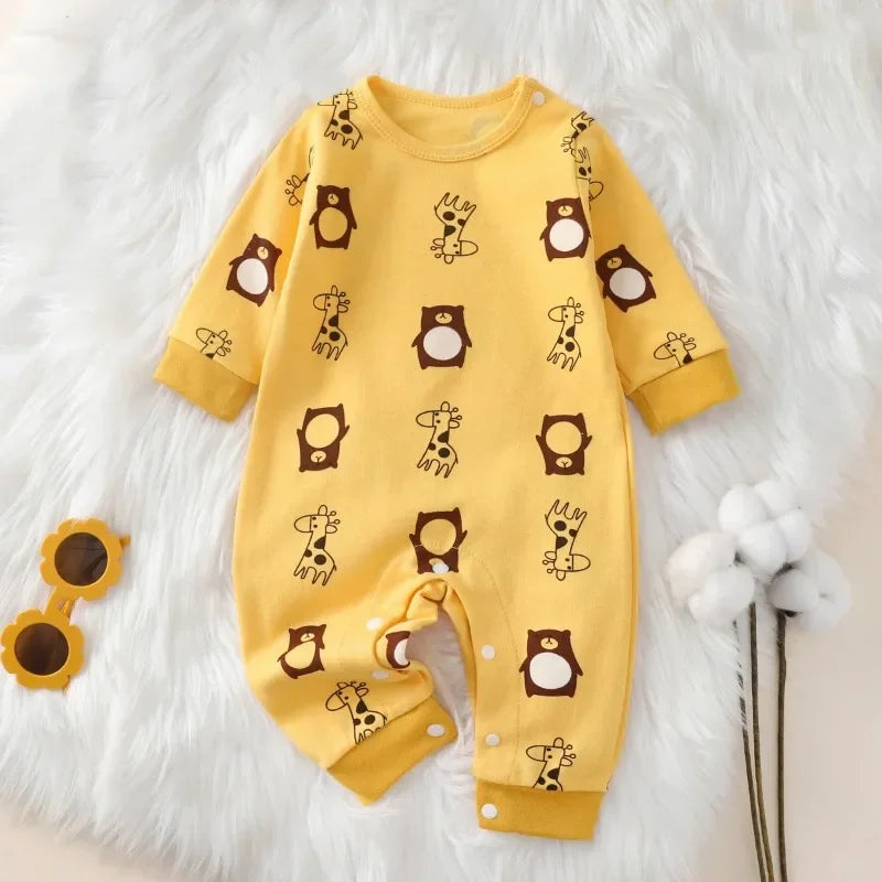 Baby-Jumpsuit Herbst &amp; Frühling – Langarm mit Tiermuster