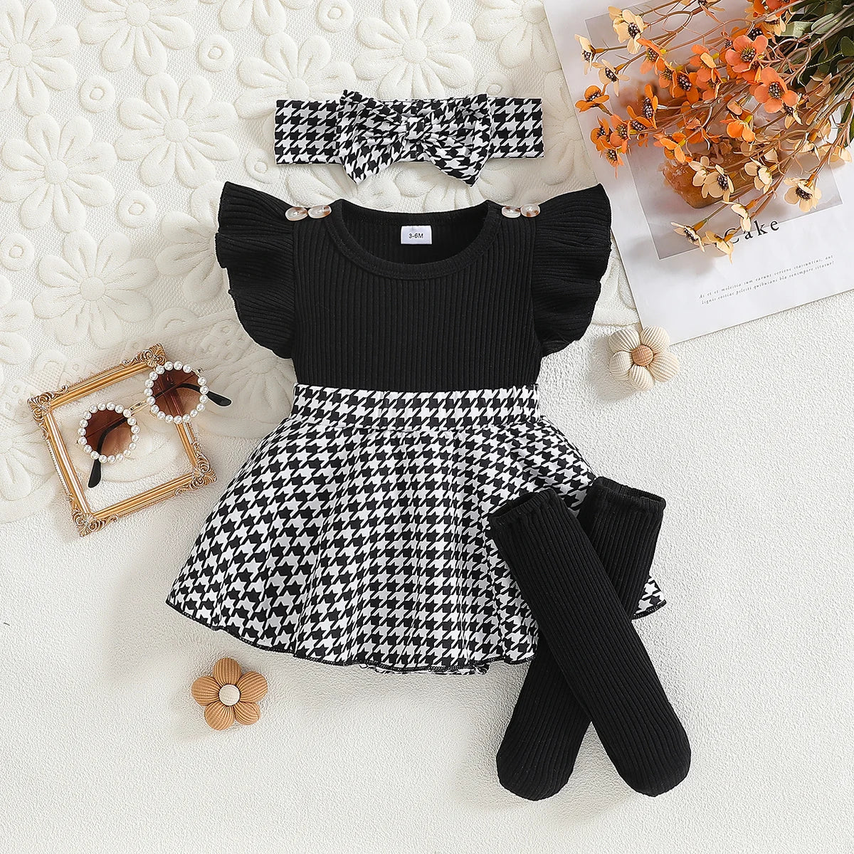 Sommerkleid für Babys, kariert, schwarz