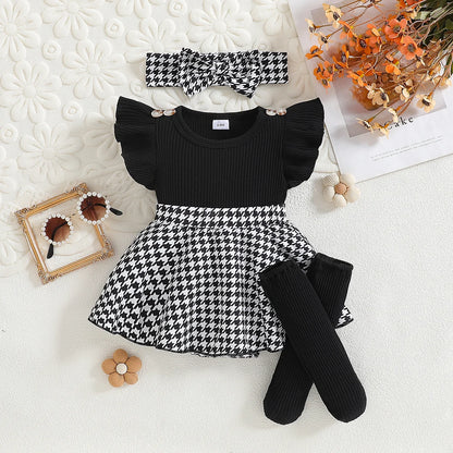 Sommerkleid für Babys, kariert, schwarz