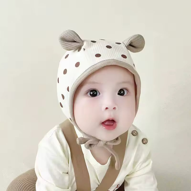 Baby winter hat with ears and polka dot print