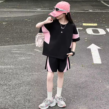 Casual Patchwork Short Sleeve Outfit