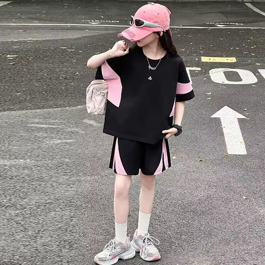 Casual Patchwork Short Sleeve Outfit