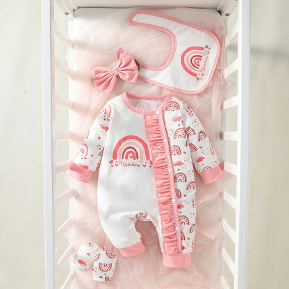 Baby-Mädchen-Jumpsuit-Set mit Blumenmuster und langen Ärmeln