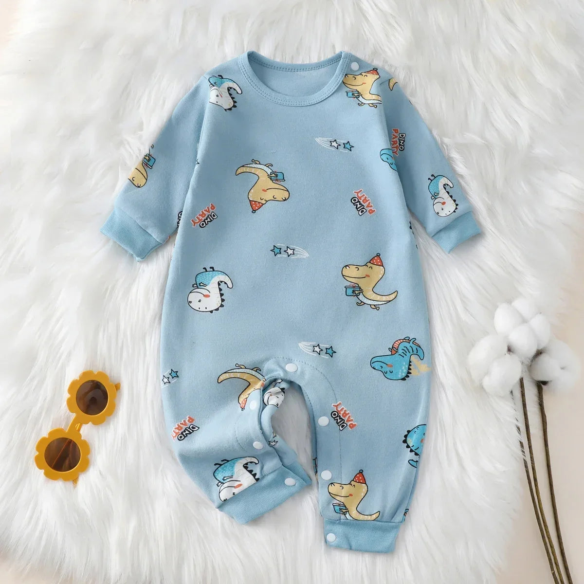 Baby-Jumpsuit Herbst &amp; Frühling – Langarm mit Tiermuster