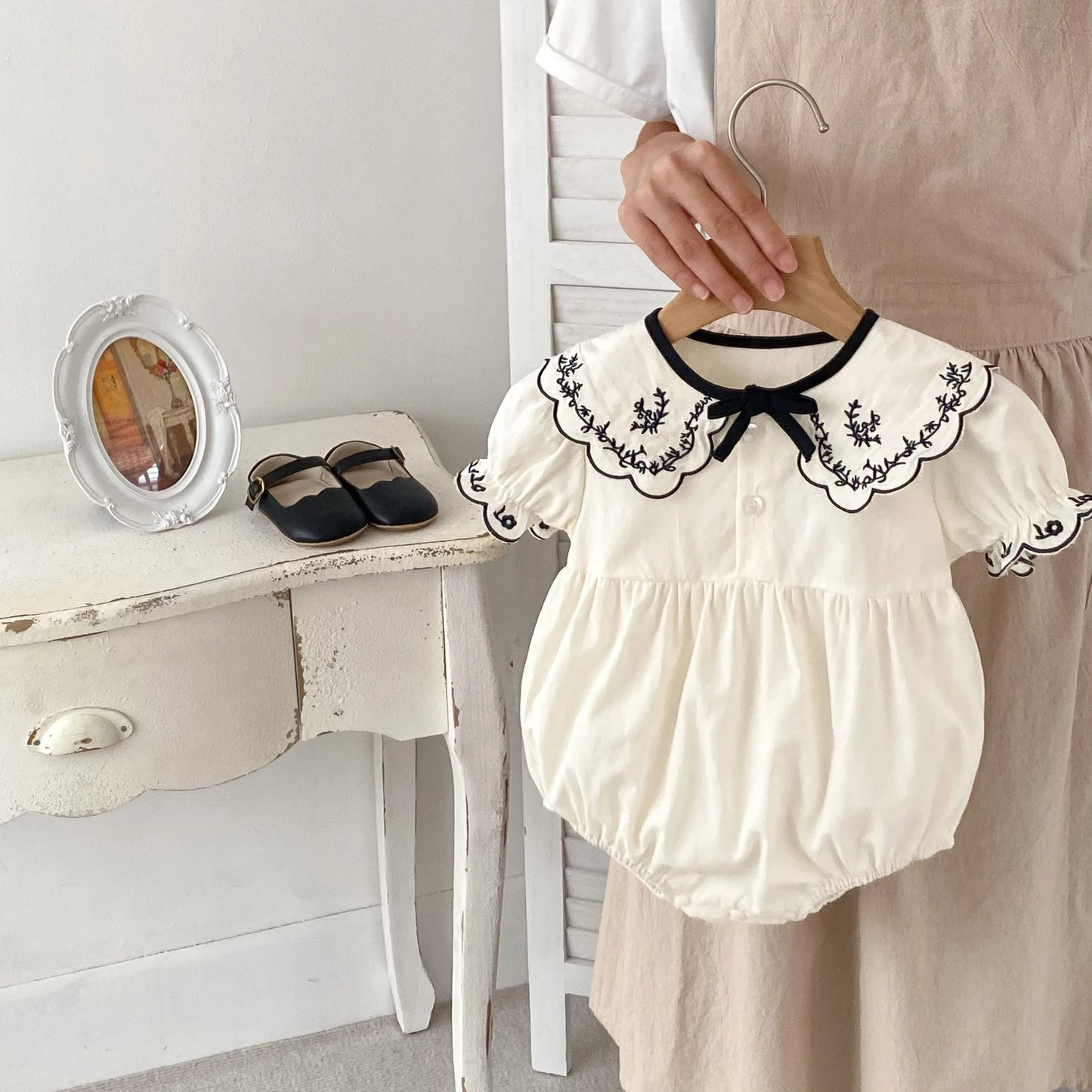 Baby Girls Summer Romper – Embroidered Lapel 