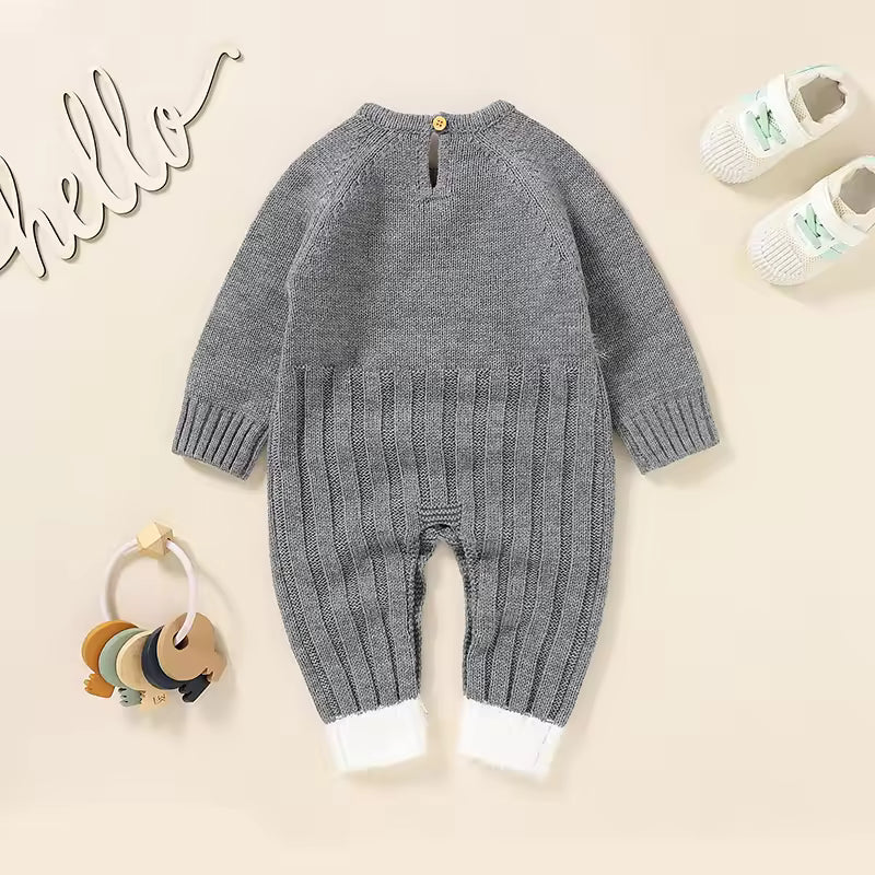 Knitted Romper with Cartoon Bear