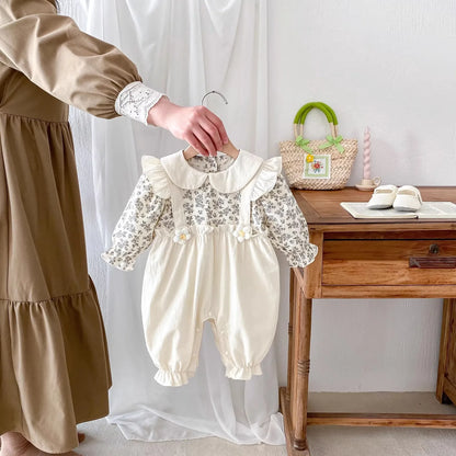 Beige Baby Mädchen Blumen-Strampler