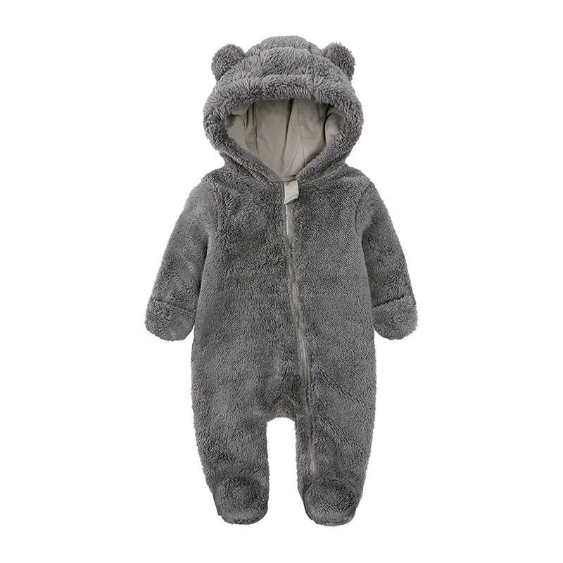 Winterlicher Baby-Fleece-Strampler mit Kapuze, warmer Jumpsuit