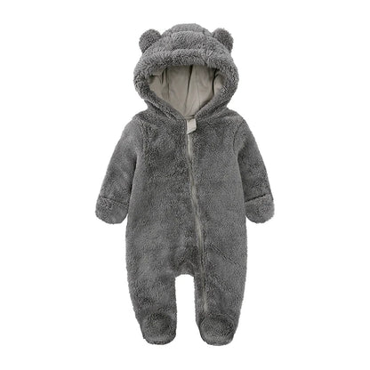 Winterlicher Baby-Fleece-Strampler mit Kapuze, warmer Jumpsuit