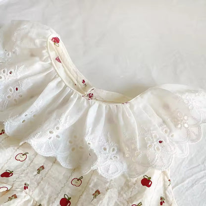 Mädchen-Set mit Spitzenkragen und Blumenmuster