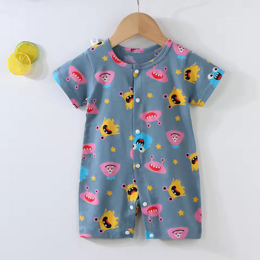 Cotton Jacquard Romper with Snap Closure