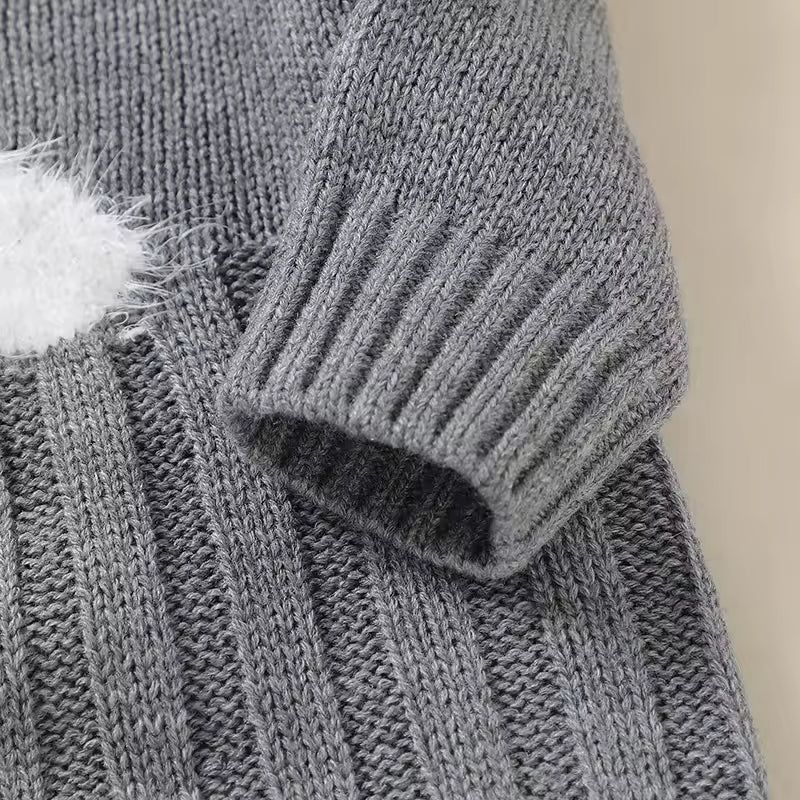 Knitted Romper with Cartoon Bear