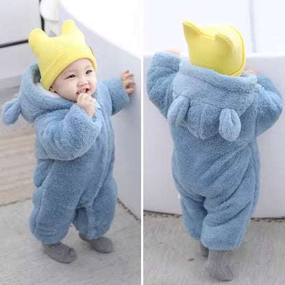 Plush Bear Baby Romper with Hood