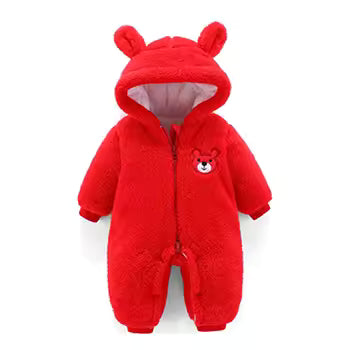 Plush Bear Baby Romper with Hood